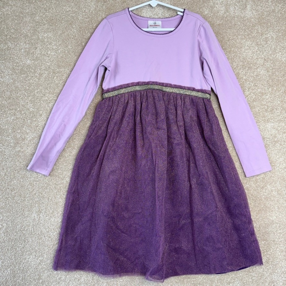 Hanna Andersson Long Sleeve Dress‎ Girls Size 10 140cm Purple Twirl Sparkle